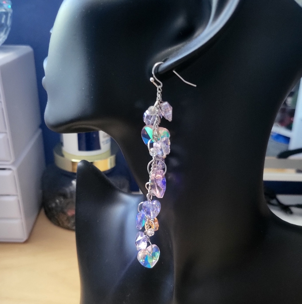 Iridescent Heart Drop Earrings - Picture 2 of 5